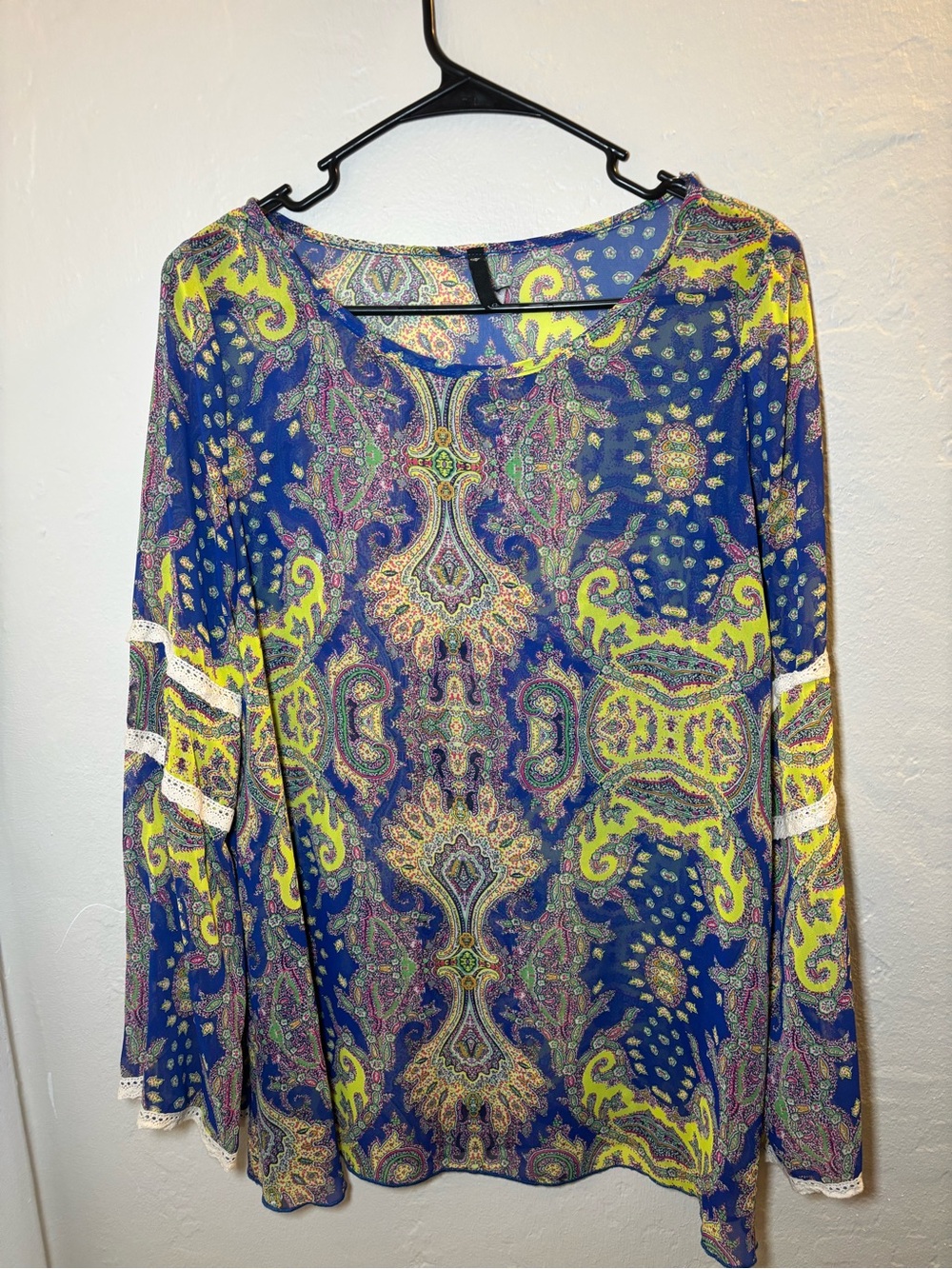 Love Culture Blue Paisley Long-Sleeve Tunic with Yellow Accents